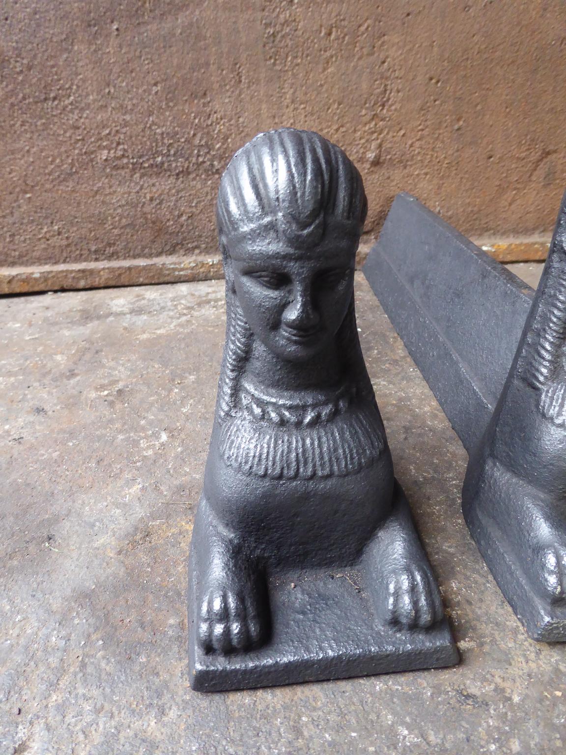 19th Century French Empire 'Sphinx' Andirons or Firedogs In Good Condition In Amerongen, NL