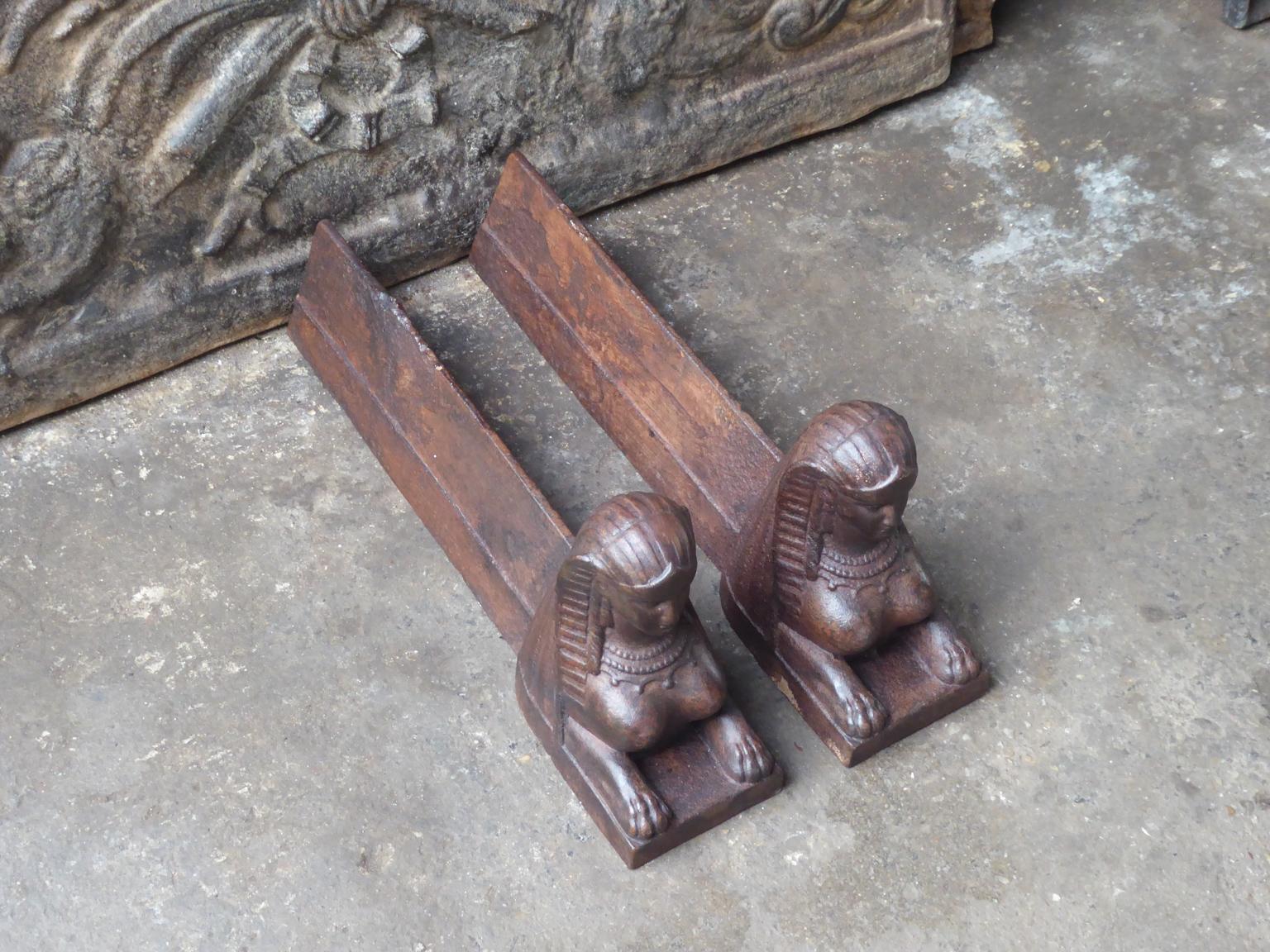 19th Century French Empire 'Sphinx' Andirons or Firedogs In Good Condition In Amerongen, NL
