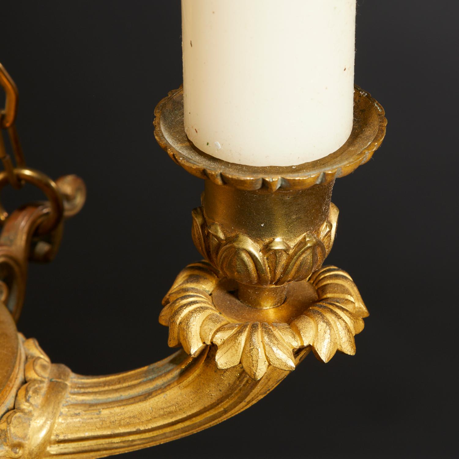 19th Century French Empire Style 3-Arm Light Fixture with Flame Finial In Good Condition In Morristown, NJ