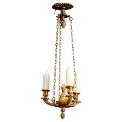 19th Century French Empire Style 3-Arm Light Fixture with Flame Finial