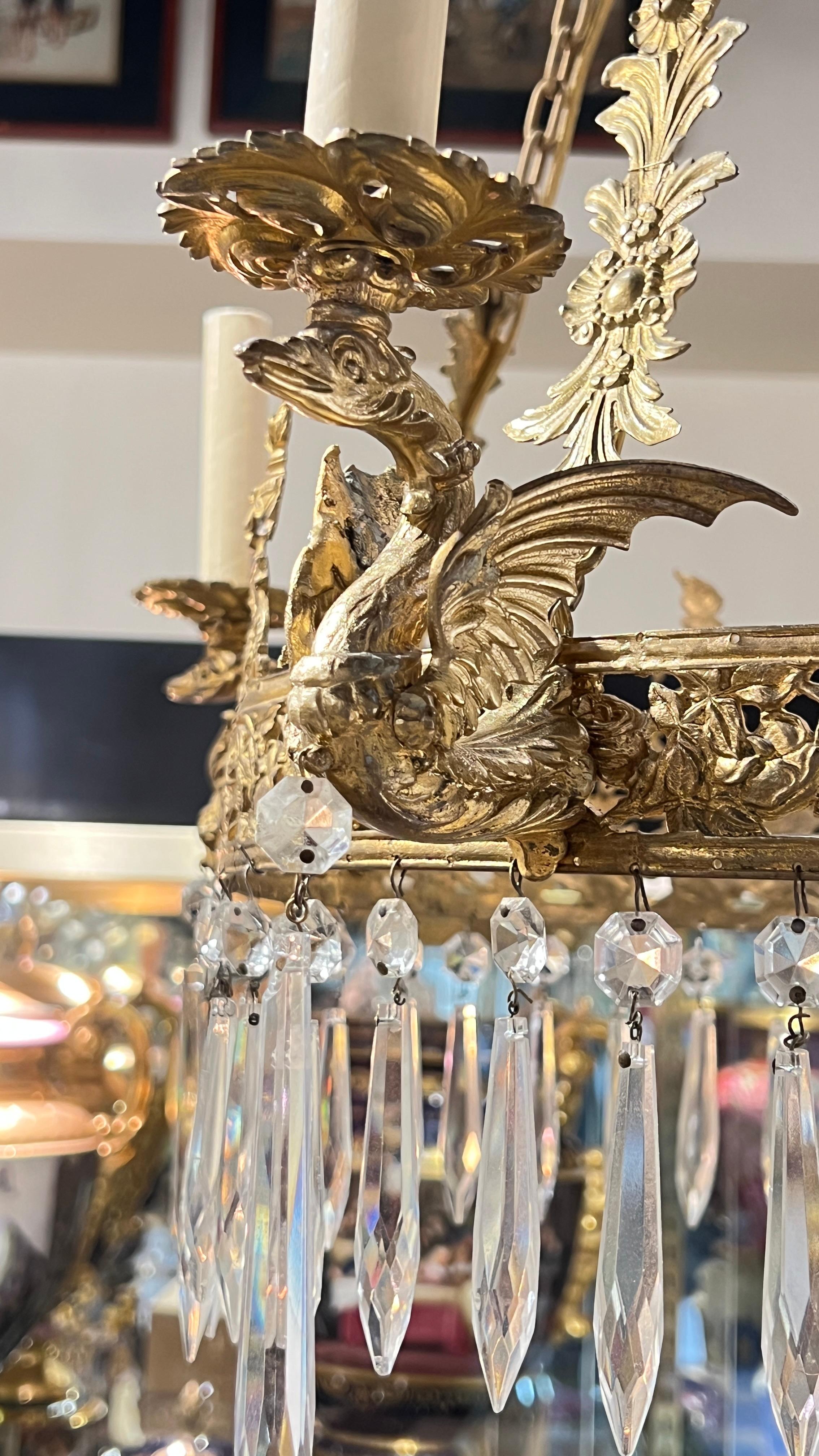 Araña de 4 luces de bronce dorado estilo Imperio francés del siglo XIX en Bueno estado para la venta en New York, NY