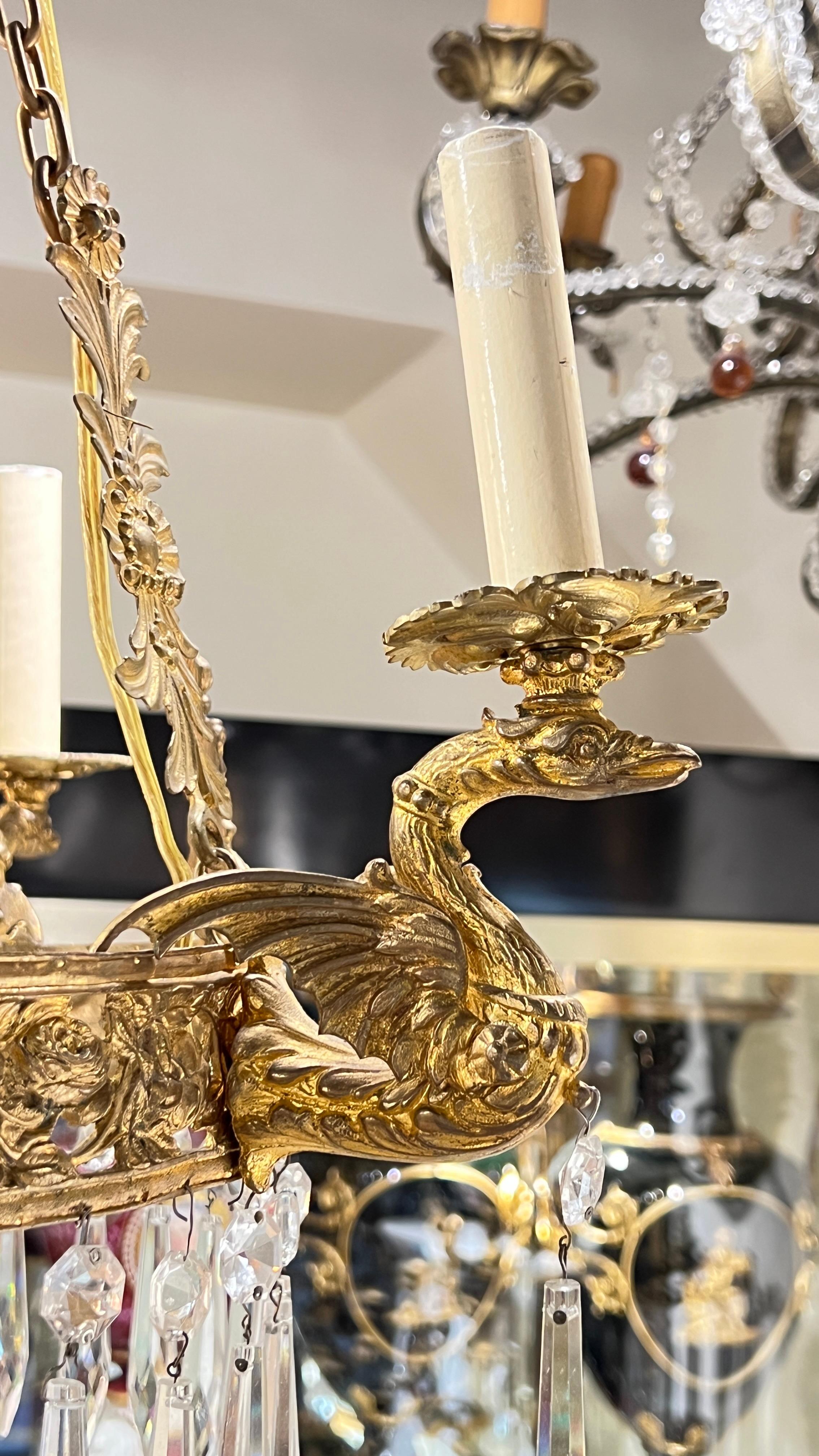 Araña de 4 luces de bronce dorado estilo Imperio francés del siglo XIX en venta 1