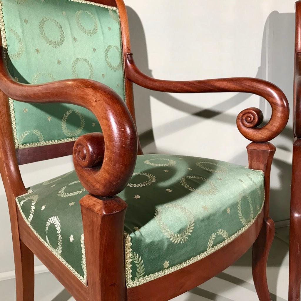 19th Century French Empire Style Armchairs with Vintage Upholstery In Good Condition In Uppingham, Rutland