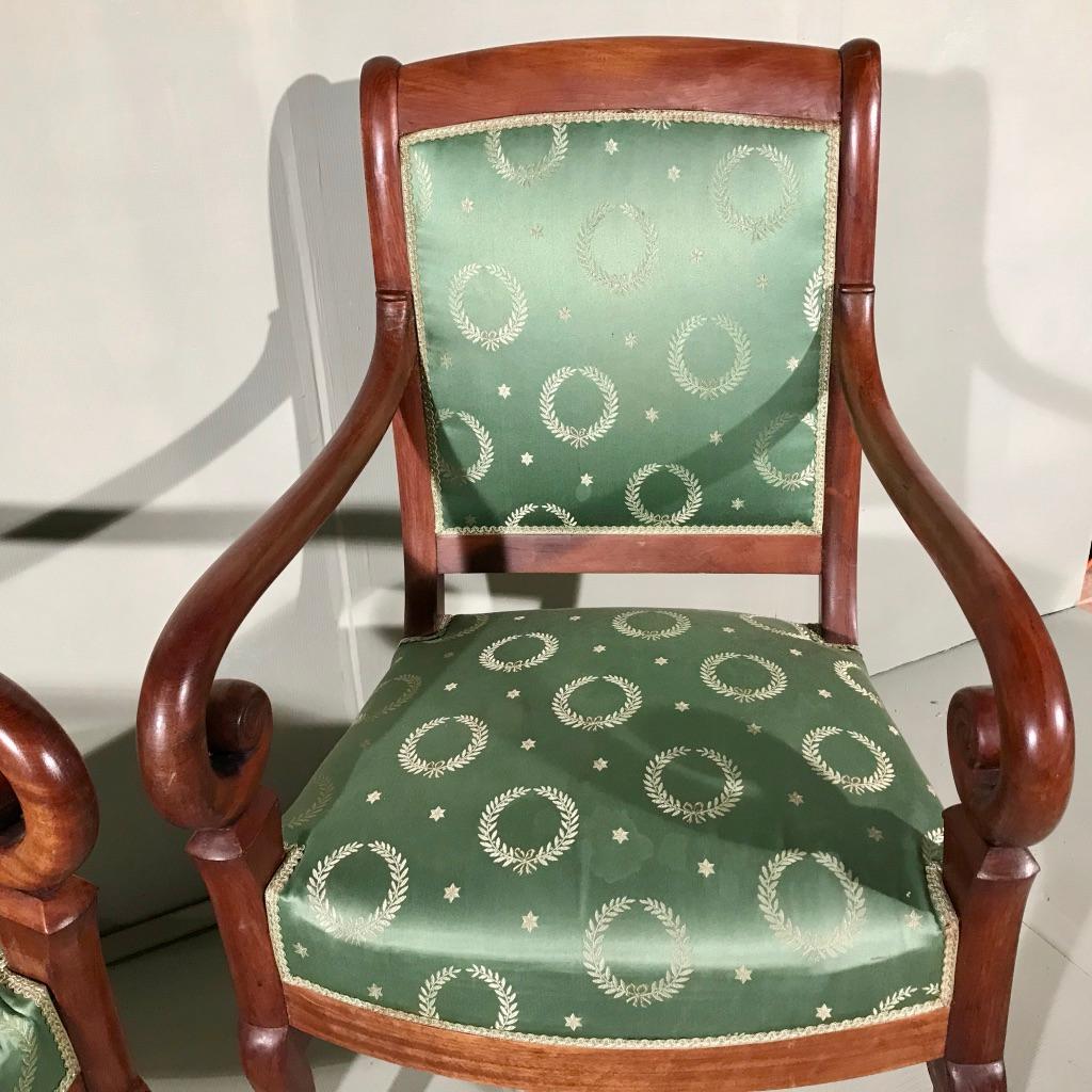Mahogany 19th Century French Empire Style Armchairs with Vintage Upholstery