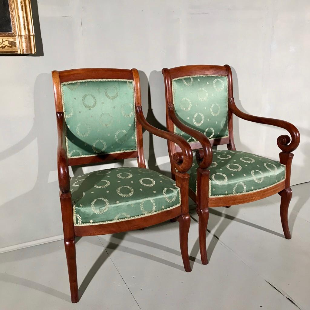 19th Century French Empire Style Armchairs with Vintage Upholstery 1