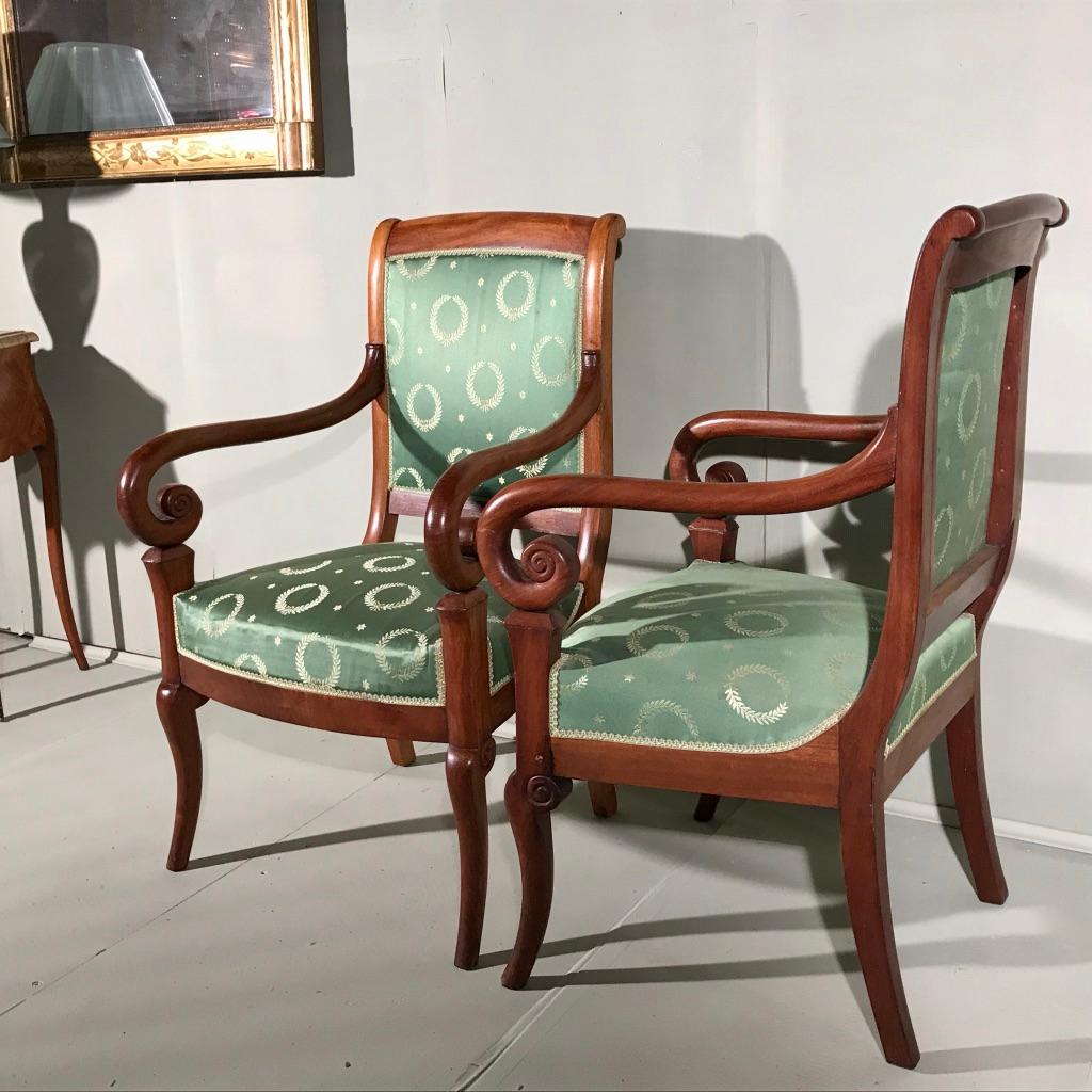 19th Century French Empire Style Armchairs with Vintage Upholstery 2