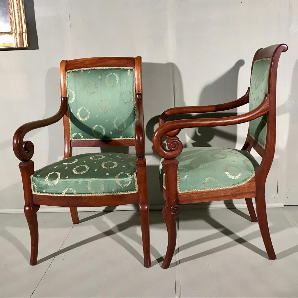 19th Century French Empire Style Armchairs with Vintage Upholstery 3