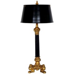 19th Century French Empire Style Bronze Column Candelabra Table Lamp, Desk Lamp