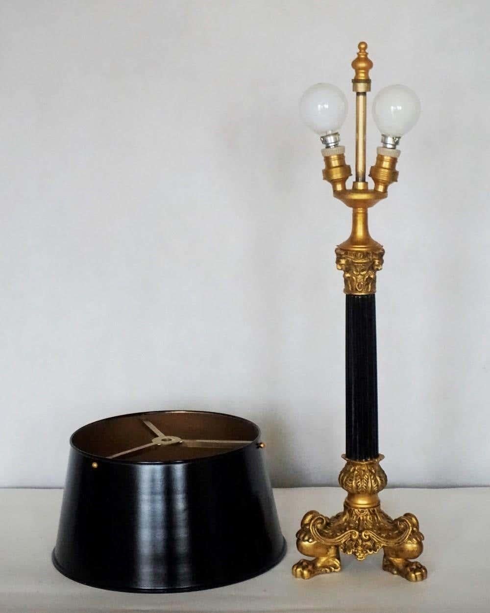19th Century French Empire Style Bronze Column Candelabra Two-Light Table Lamp 6