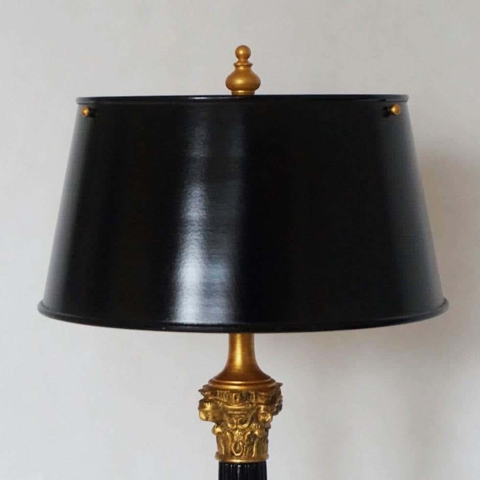 Gilt 19th Century French Empire Style Bronze Column Candelabra Two-Light Table Lamp