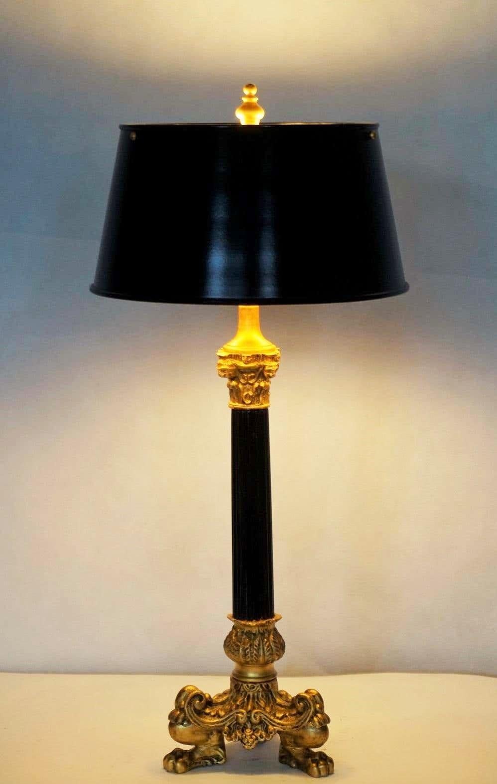 19th Century French Empire Style Bronze Column Candelabra Two-Light Table Lamp 1