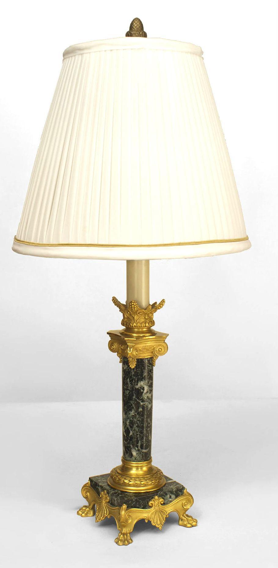 Paar französische Empire-Tischlampen aus grünem Marmor, Barbedienne (Französisch) im Angebot