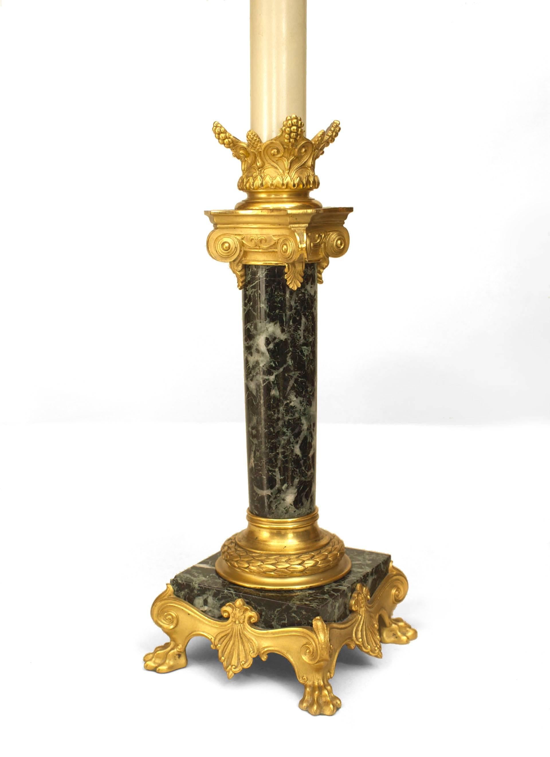 19th Century Pair of French Empire Green Marble Barbedienne Table Lamps For Sale