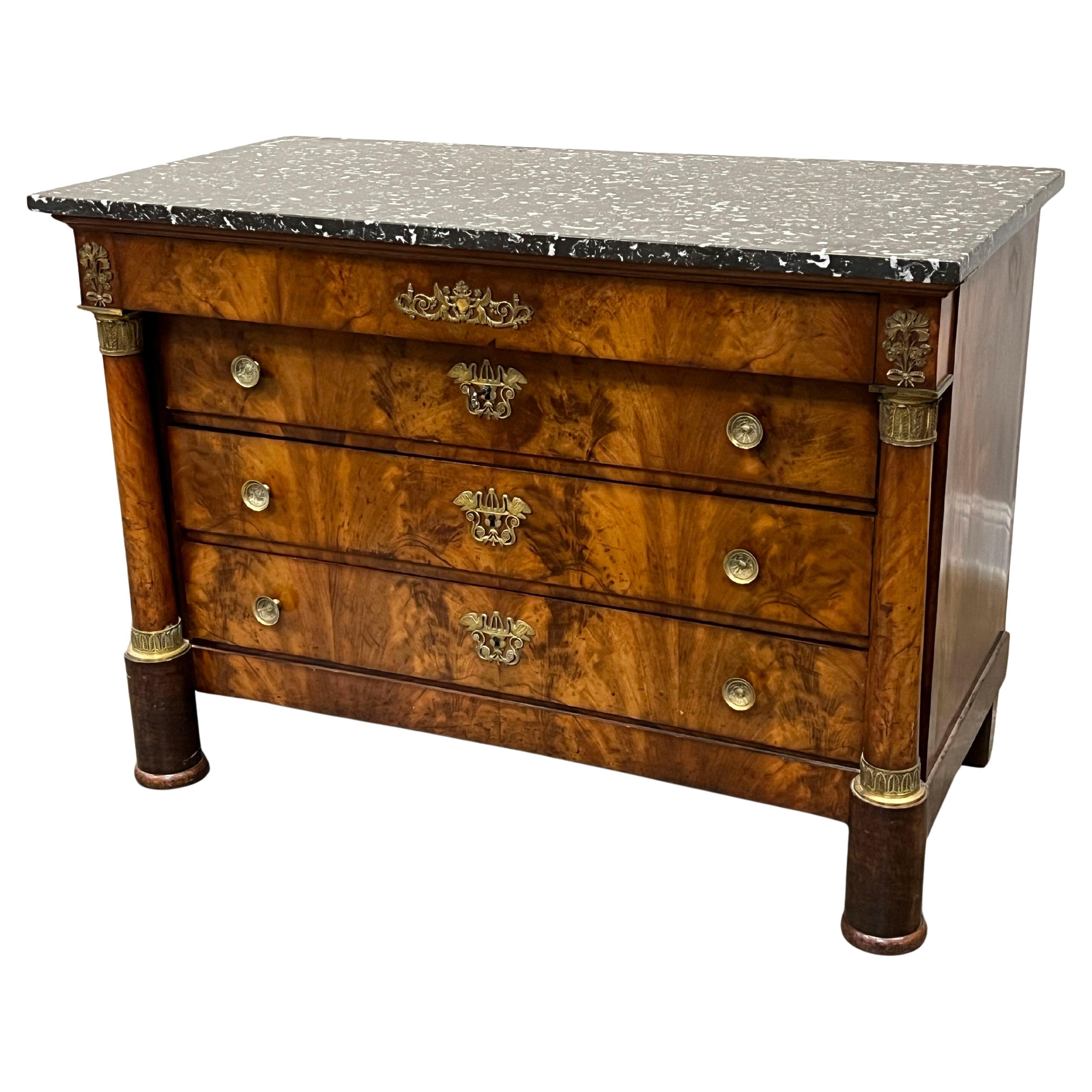 19th Century French Empire Style Commode With Marble Top