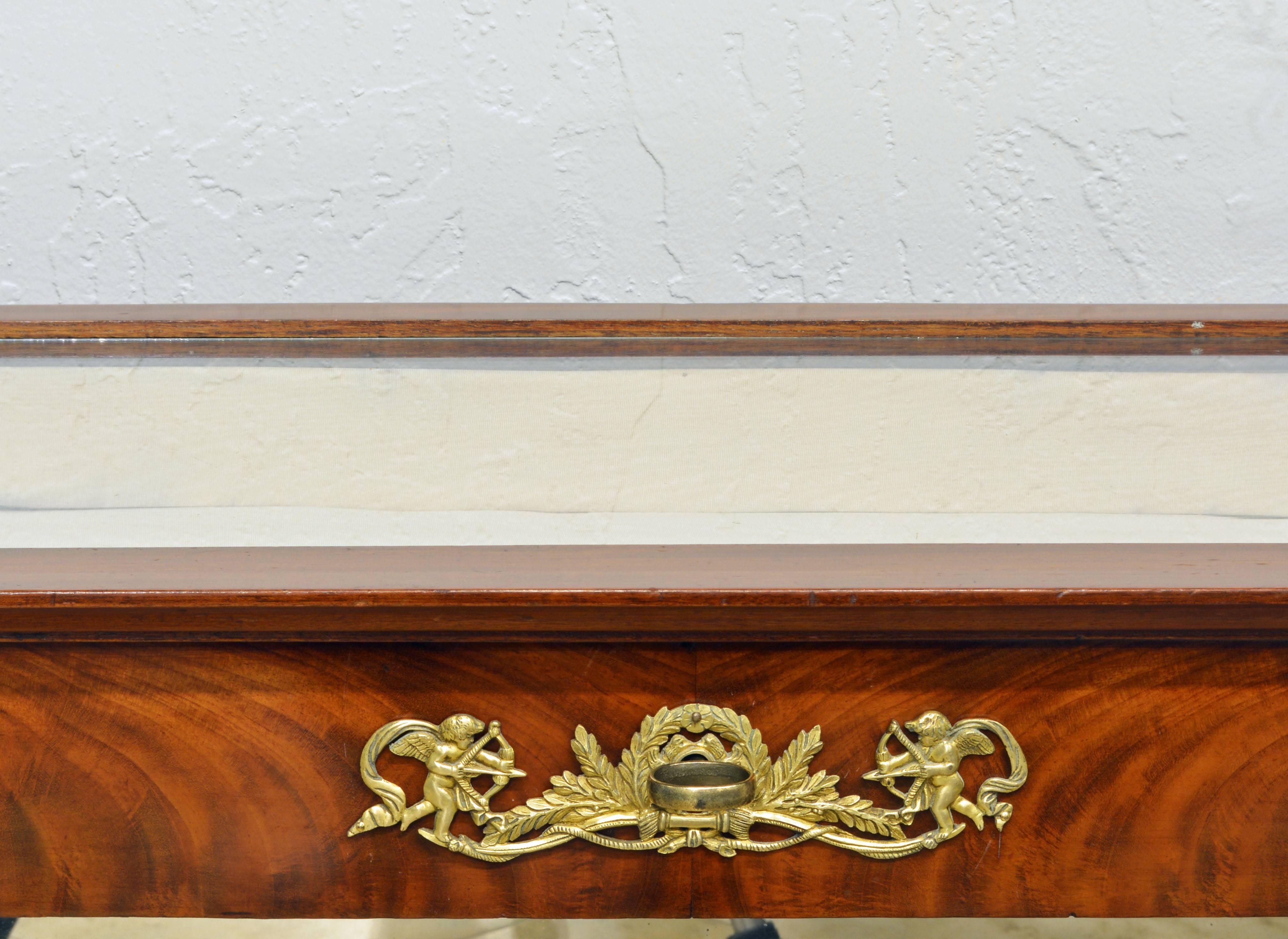 19th Century French Empire Style Egyptian Themed Mahogany Vitrine Console Table In Good Condition In Ft. Lauderdale, FL