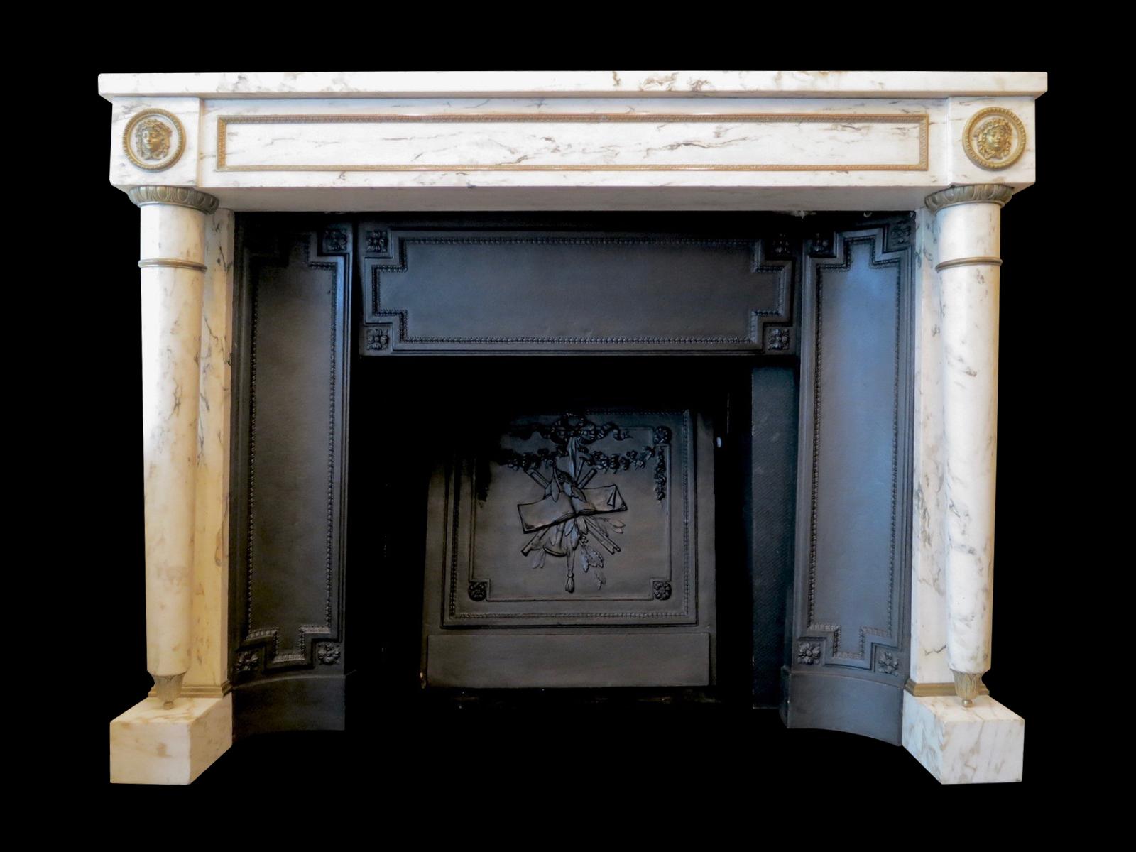 19th Century French Empire Style Fireplace Mantel in Breche Marble In Good Condition For Sale In London, GB