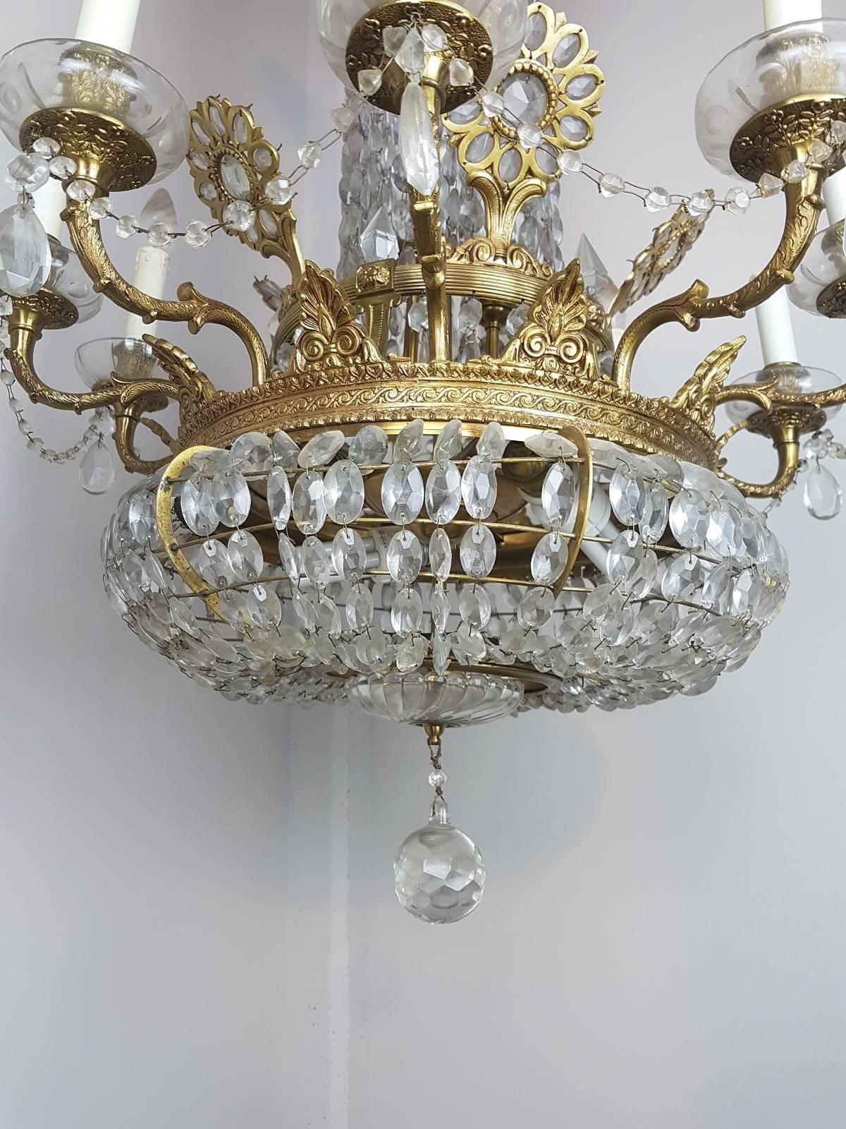 Late 19th Century 19th Century French Empire Style Gilded Bronze and Crystals Chandelier