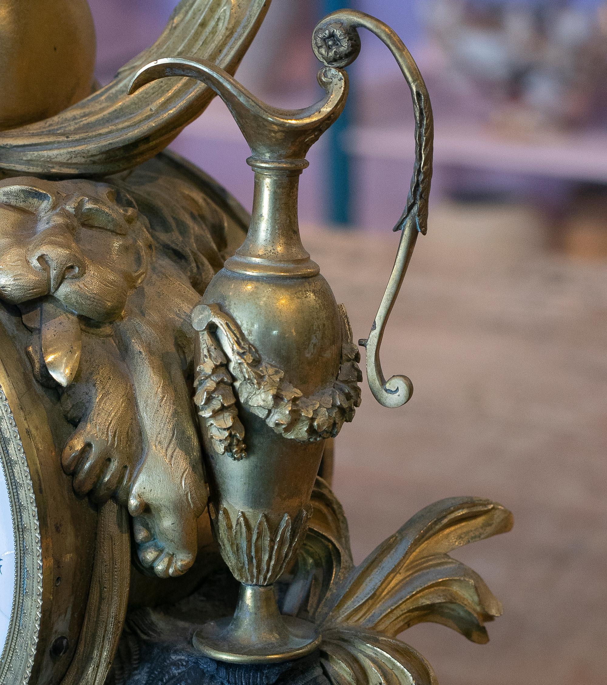 19th Century French Empire Style Gilt Bronze Mantle Clock 6