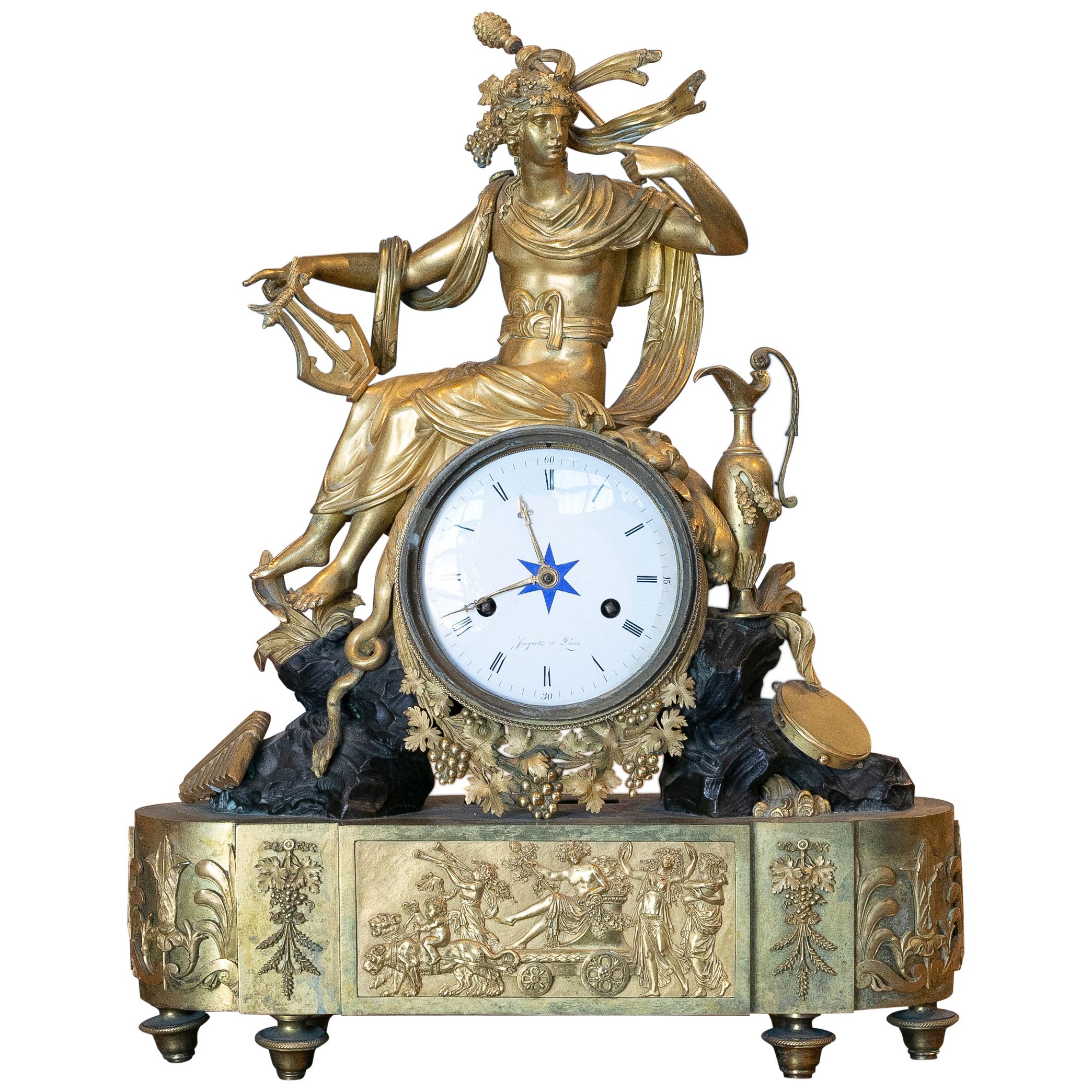 19th Century French Empire Style Gilt Bronze Mantle Clock