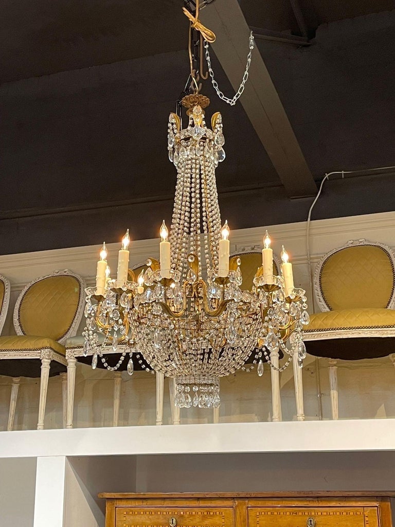 19th Century French Empire Style Gilt Metal and Crystal 12 Light ...