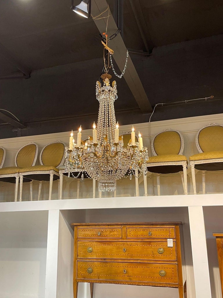19th Century French Empire Style Gilt Metal and Crystal 12 Light ...