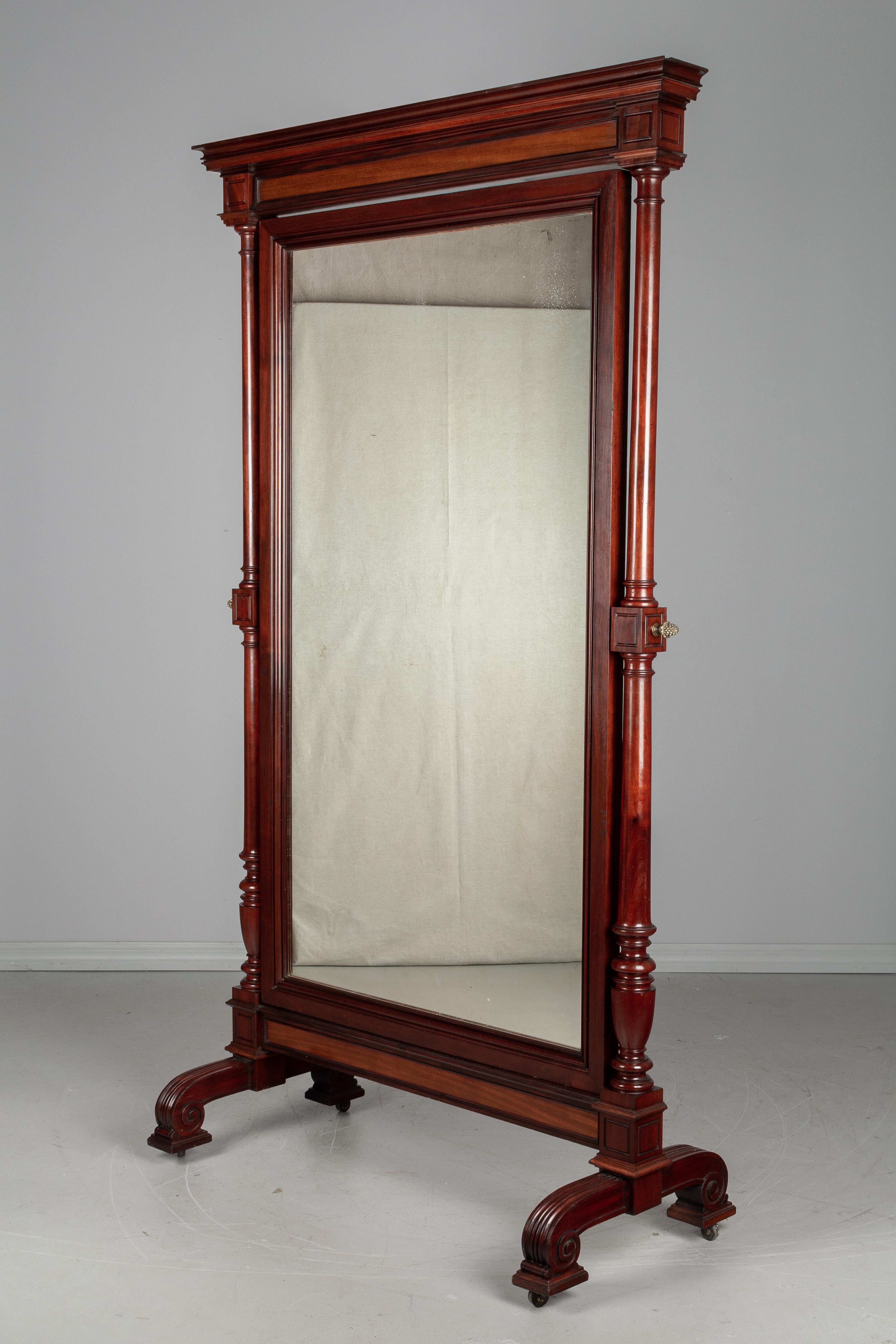 19th Century French Empire Style Mahogany Cheval Mirror In Good Condition In Winter Park, FL
