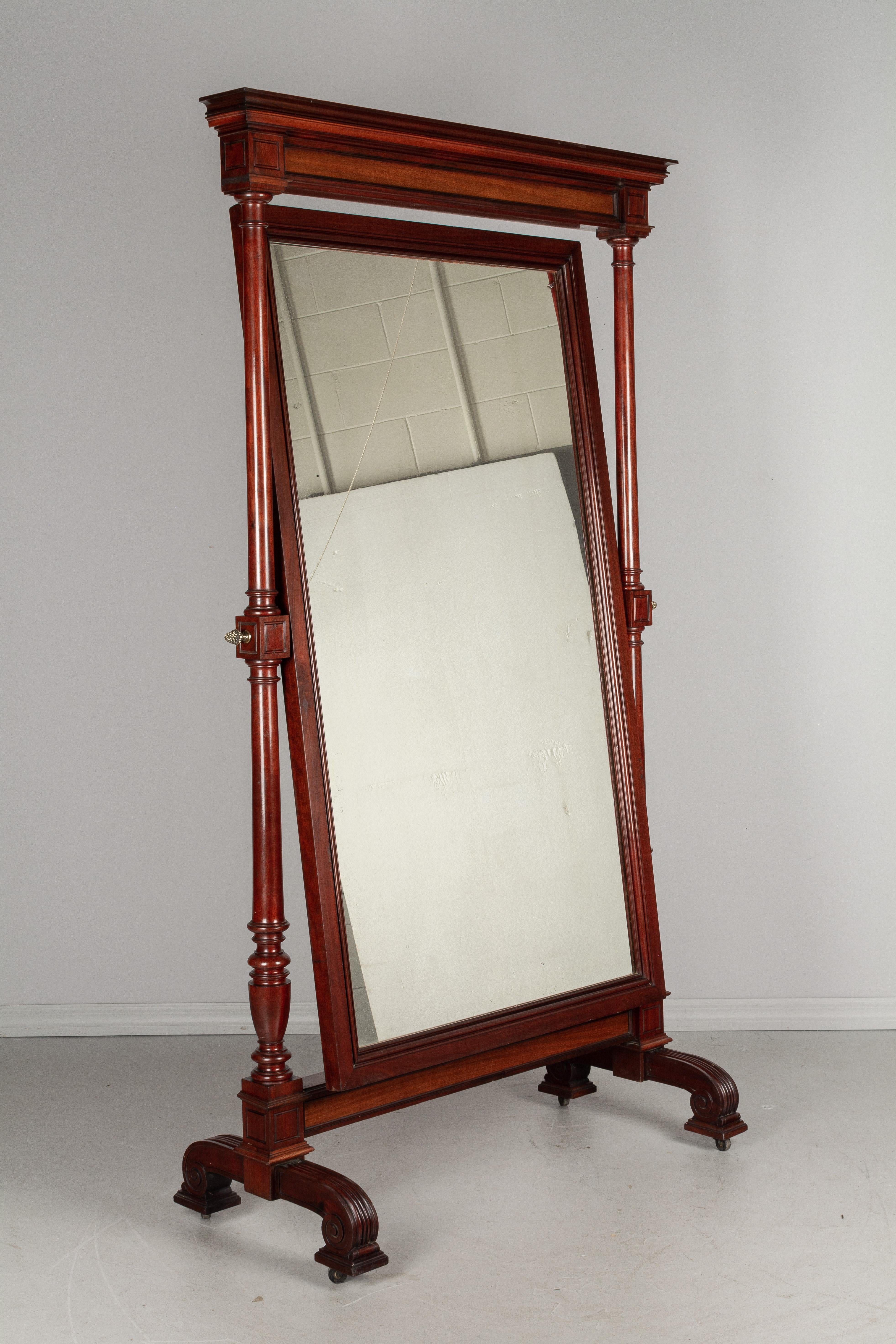 19th Century French Empire Style Mahogany Cheval Mirror 1