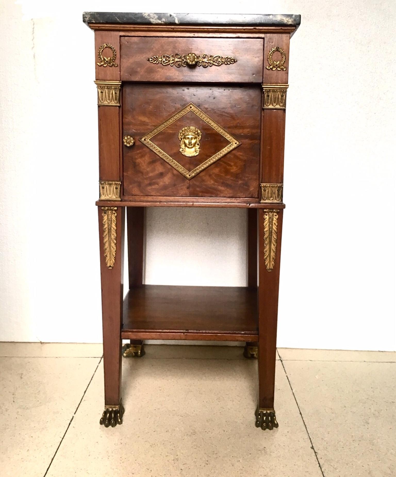19th Century French Empire Style Walnut Nightstand Side Table For Sale 10