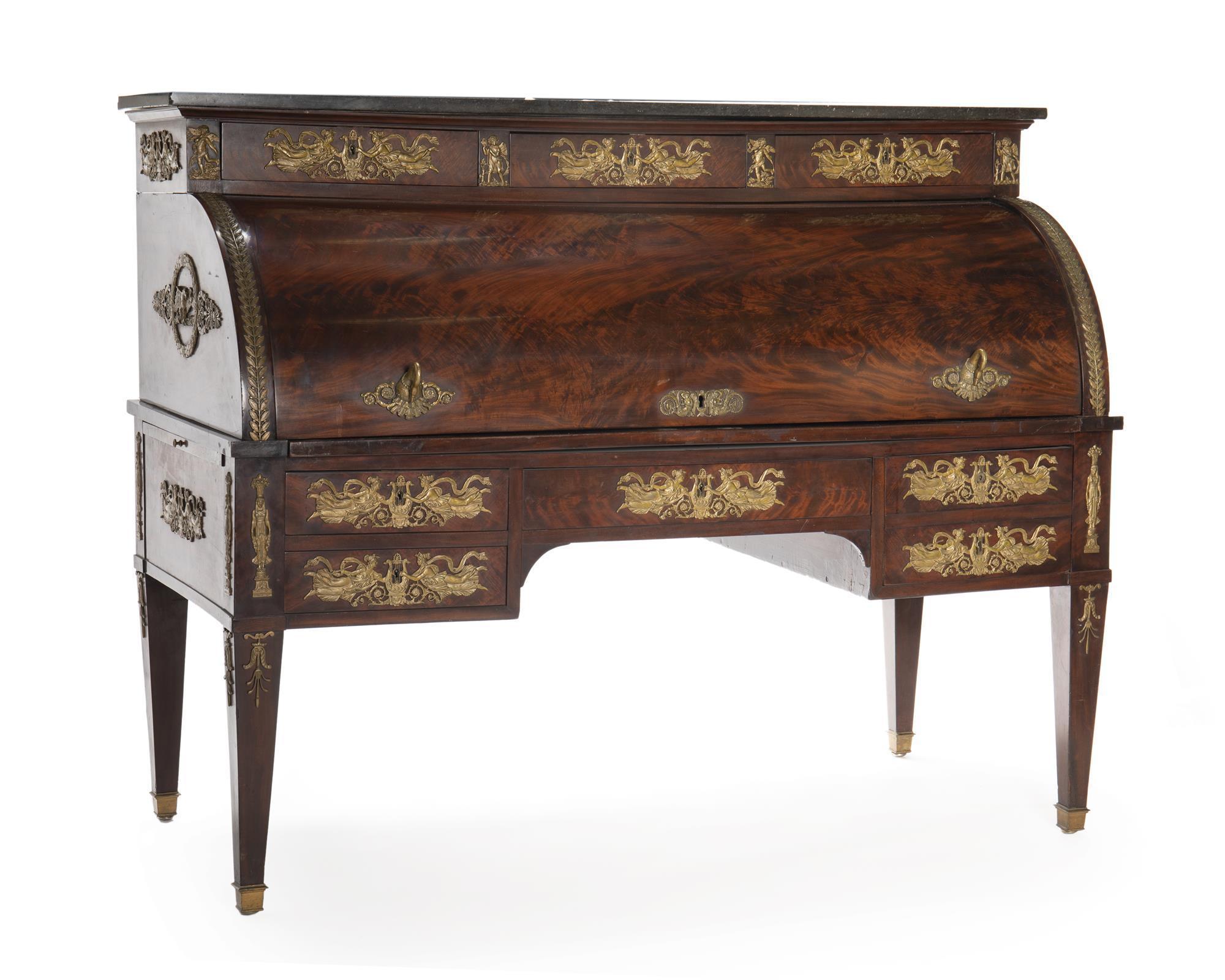 19th Century French Empire Style Mahogany Roll-Top Desk with Gilt Bronze-Mounted For Sale 3