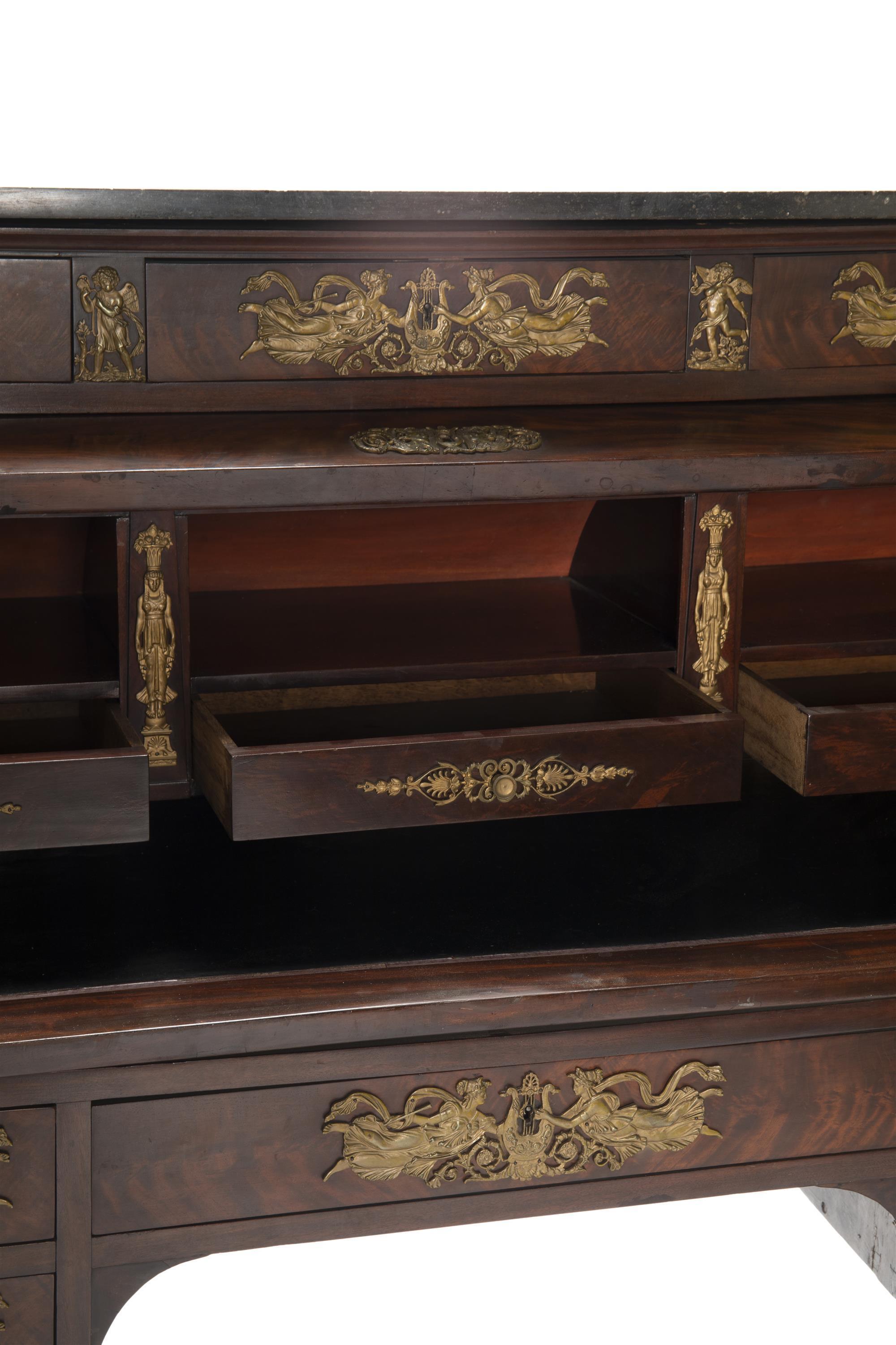 19th Century French Empire Style Mahogany Roll-Top Desk with Gilt Bronze-Mounted For Sale 4