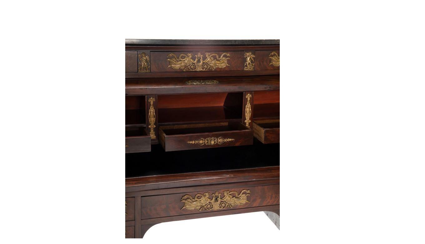 19th Century French Empire Style Mahogany Roll-Top Desk with Gilt Bronze-Mounted For Sale 5
