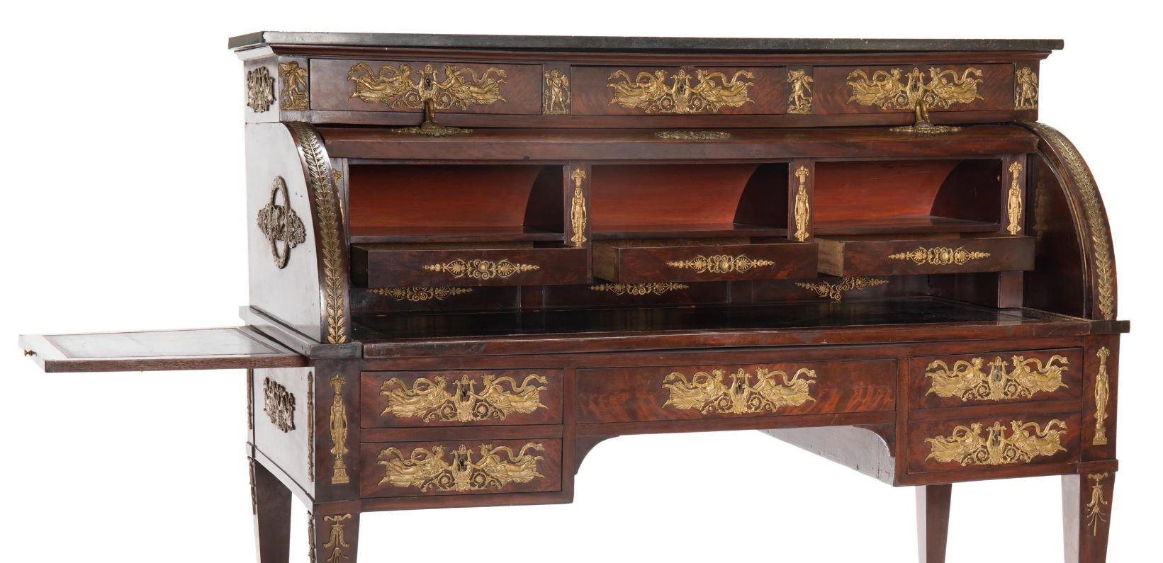 19th Century French Empire Style Mahogany Roll-Top Desk with Gilt Bronze-Mounted For Sale 6