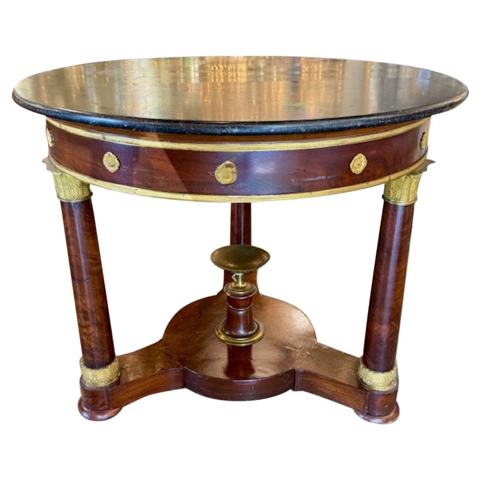 19th Century French Empire Style MahoganyTable with a Marble Top