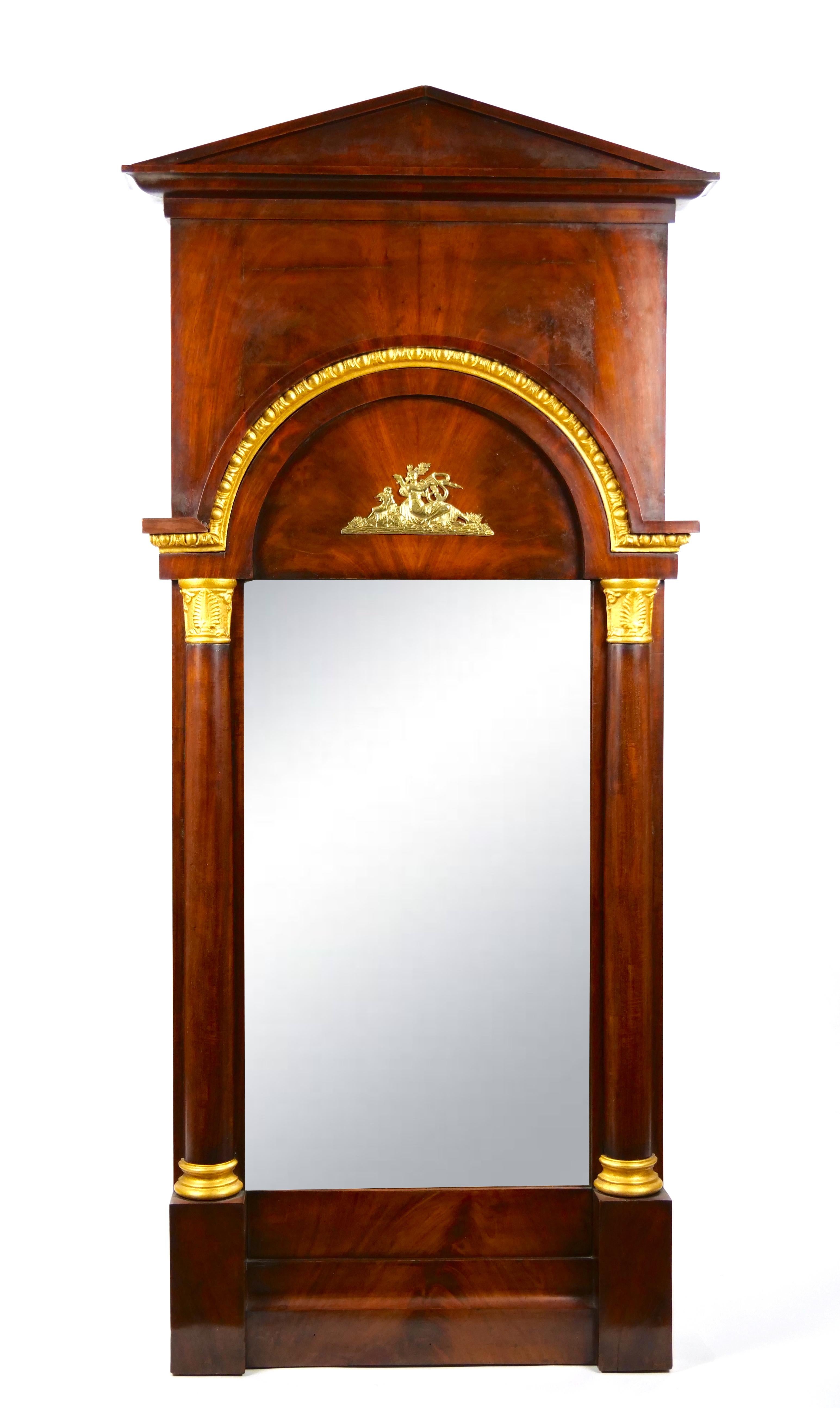 19th Century Mahogany Wood Framed Bronze Mounted Pier Mirror For Sale 4