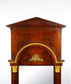 19th Century Empire Style Mahogany Wood Framed Bronze Mounted Pier Mirror