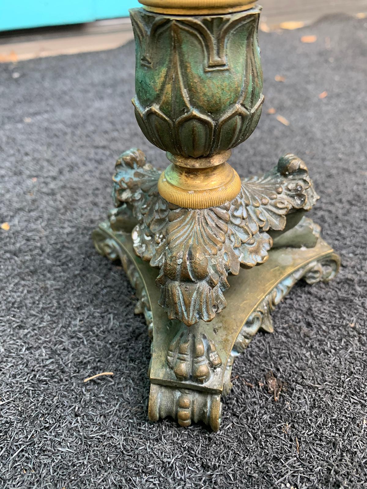 19th Century French Empire Style Patinated and Gilt Bronze Candlestick For Sale 7