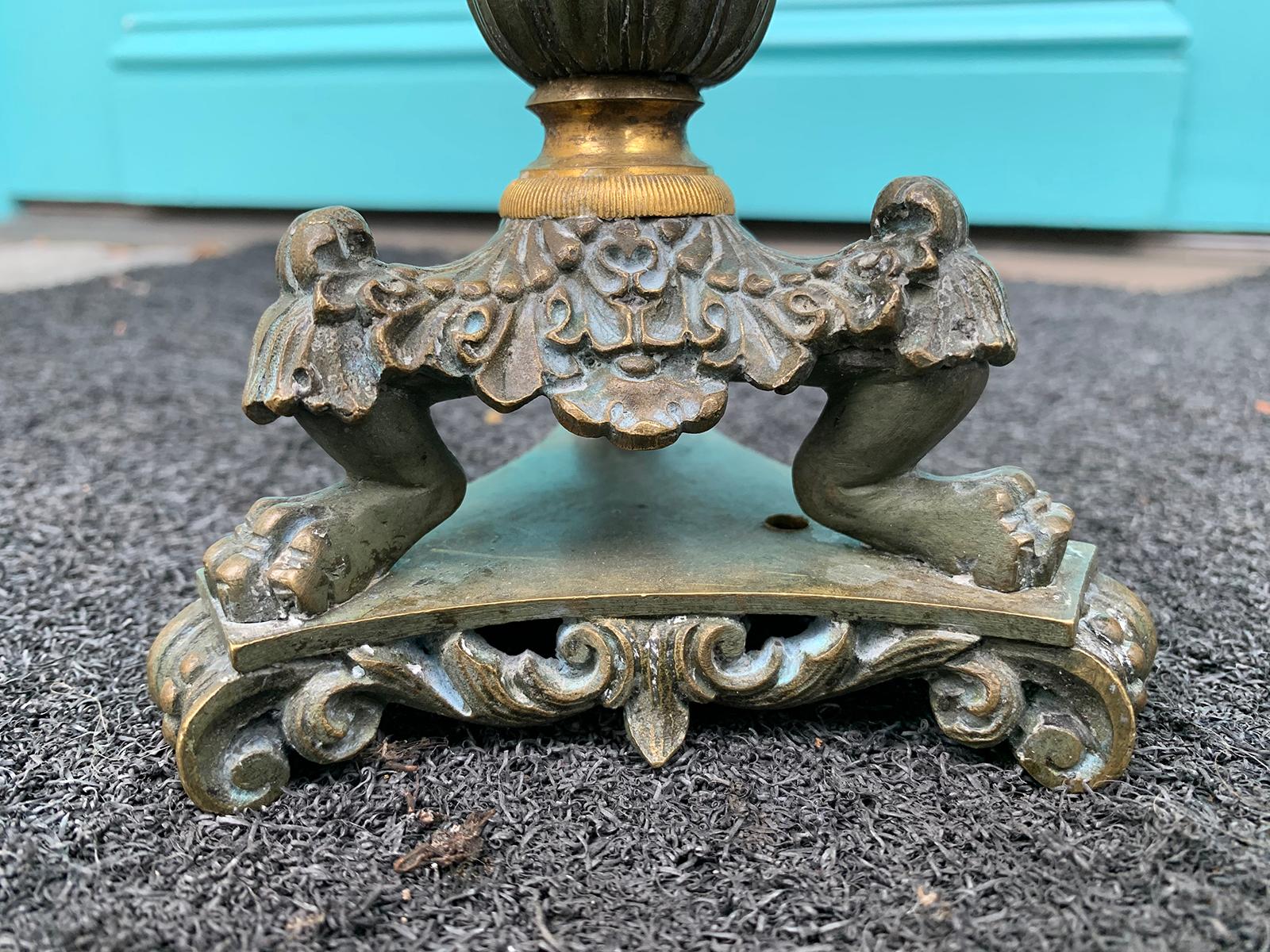 19th Century French Empire Style Patinated and Gilt Bronze Candlestick For Sale 8