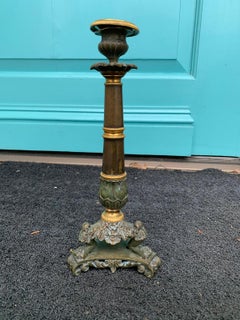 19th Century French Empire Style Patinated and Gilt Bronze Candlestick