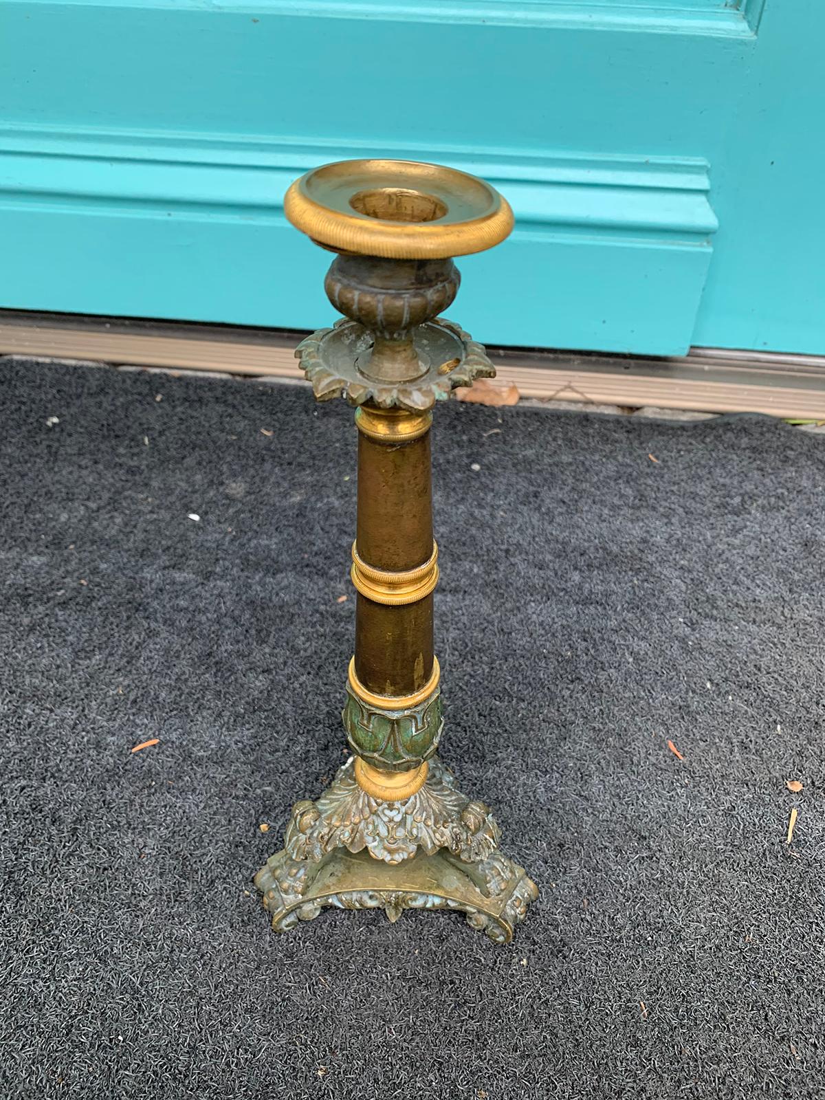 19th Century French Empire Style Patinated and Gilt Bronze Candlestick In Good Condition For Sale In Atlanta, GA