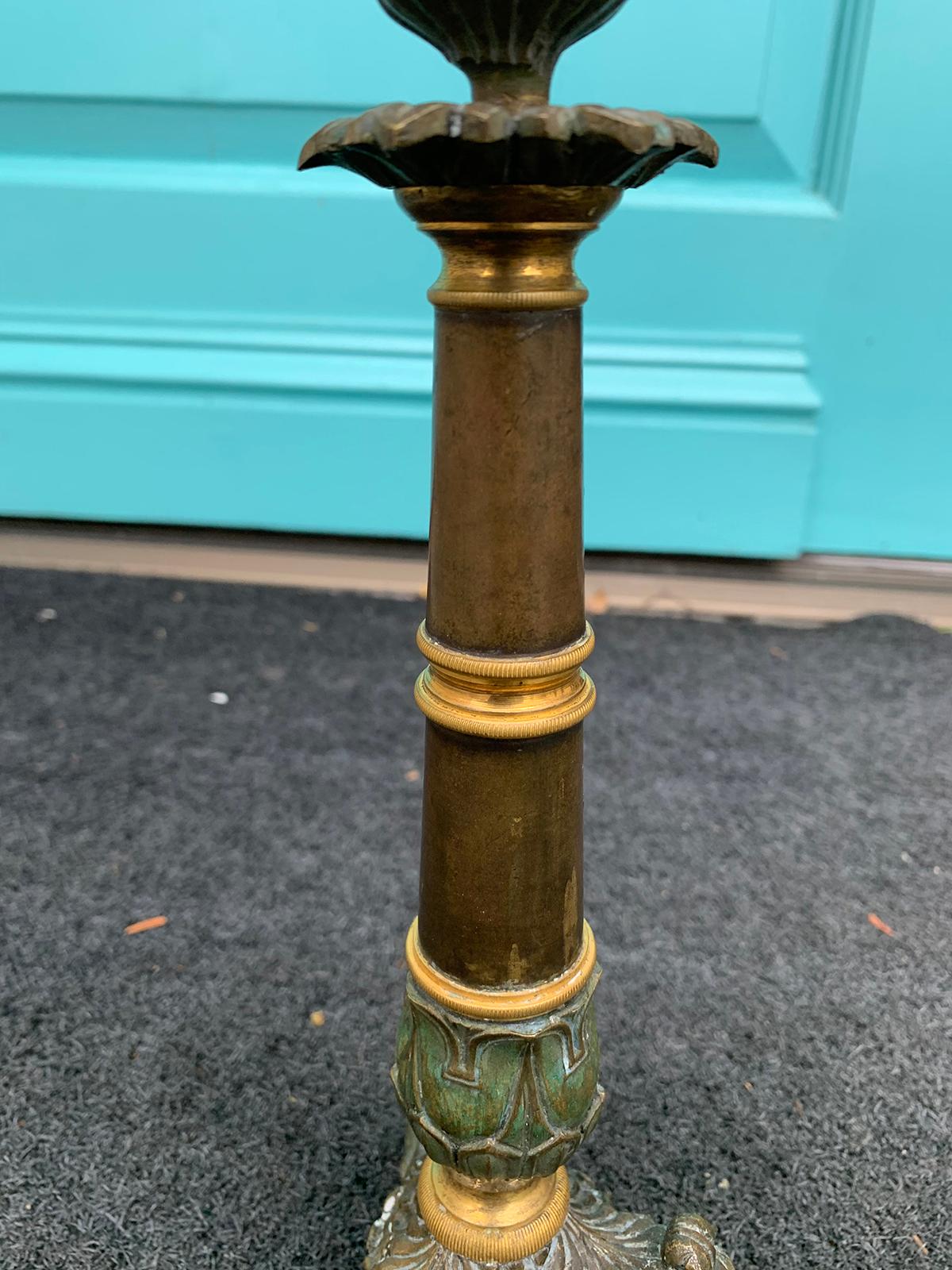 19th Century French Empire Style Patinated and Gilt Bronze Candlestick For Sale 3