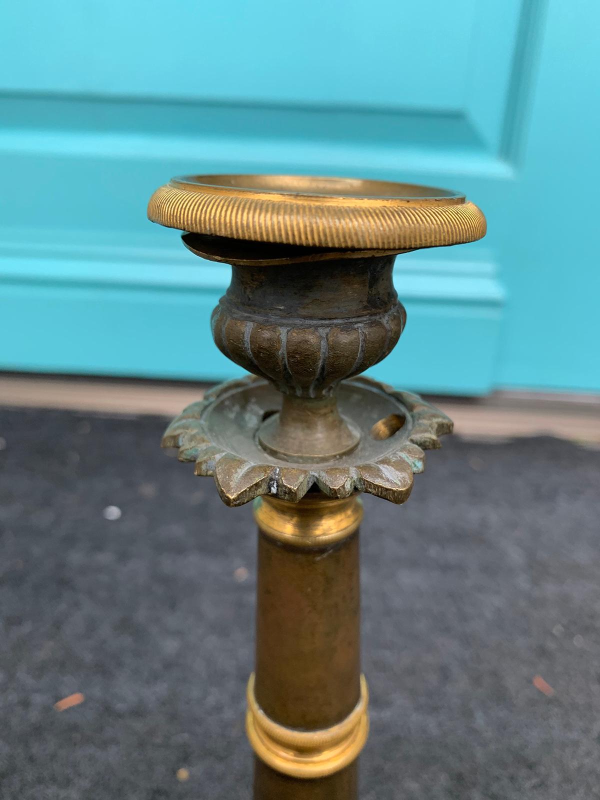19th Century French Empire Style Patinated and Gilt Bronze Candlestick For Sale 4