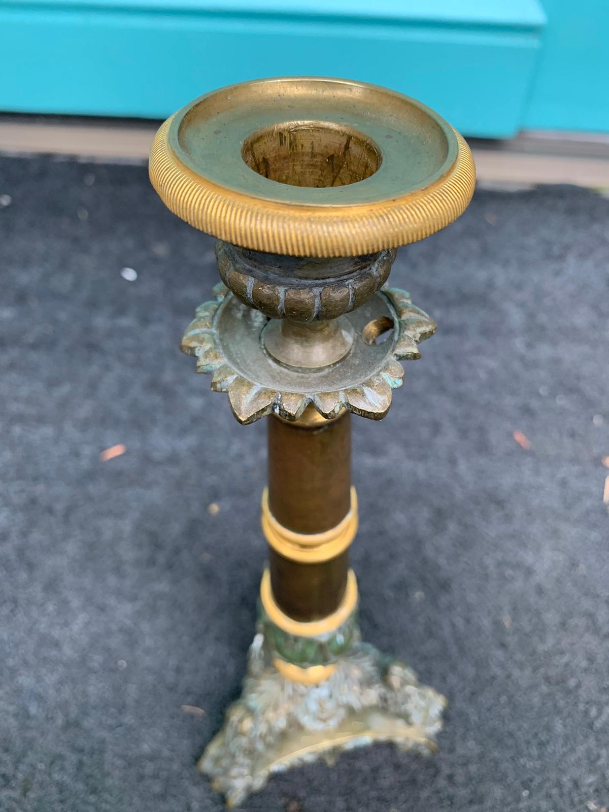 19th Century French Empire Style Patinated and Gilt Bronze Candlestick For Sale 5