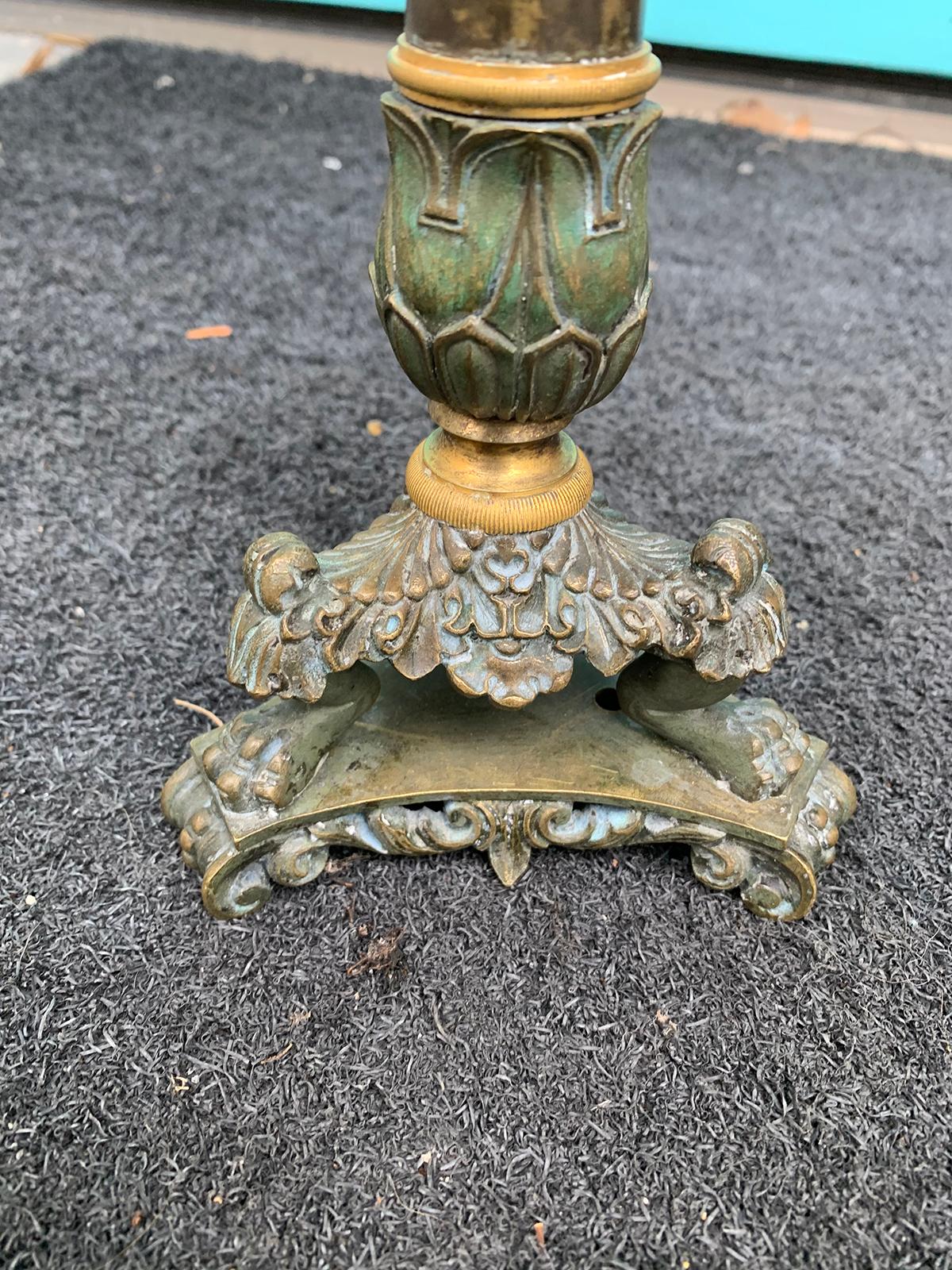 19th Century French Empire Style Patinated and Gilt Bronze Candlestick For Sale 6