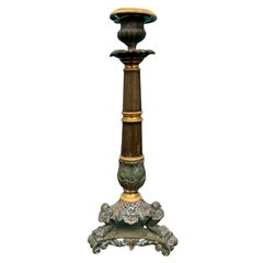 19th Century French Empire Style Patinated and Gilt Bronze Candlestick