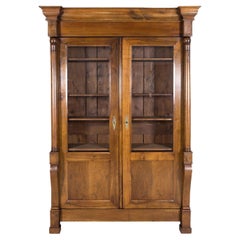 19th Century French Empire Style Solid Walnut Bibliotheque or Bookcase