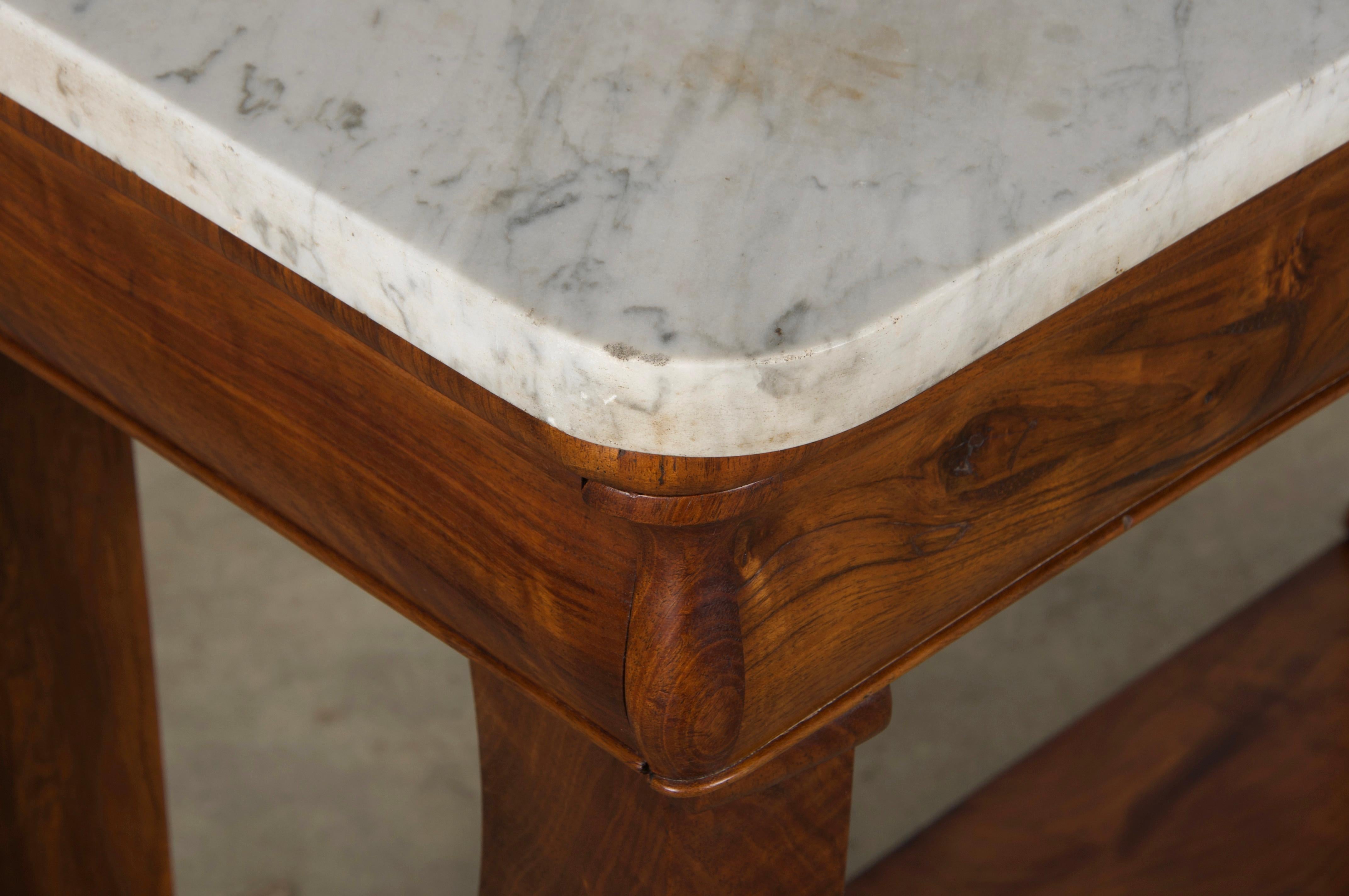 Console in noce stile Impero francese del XIX secolo con marmo di Carrara in vendita 5