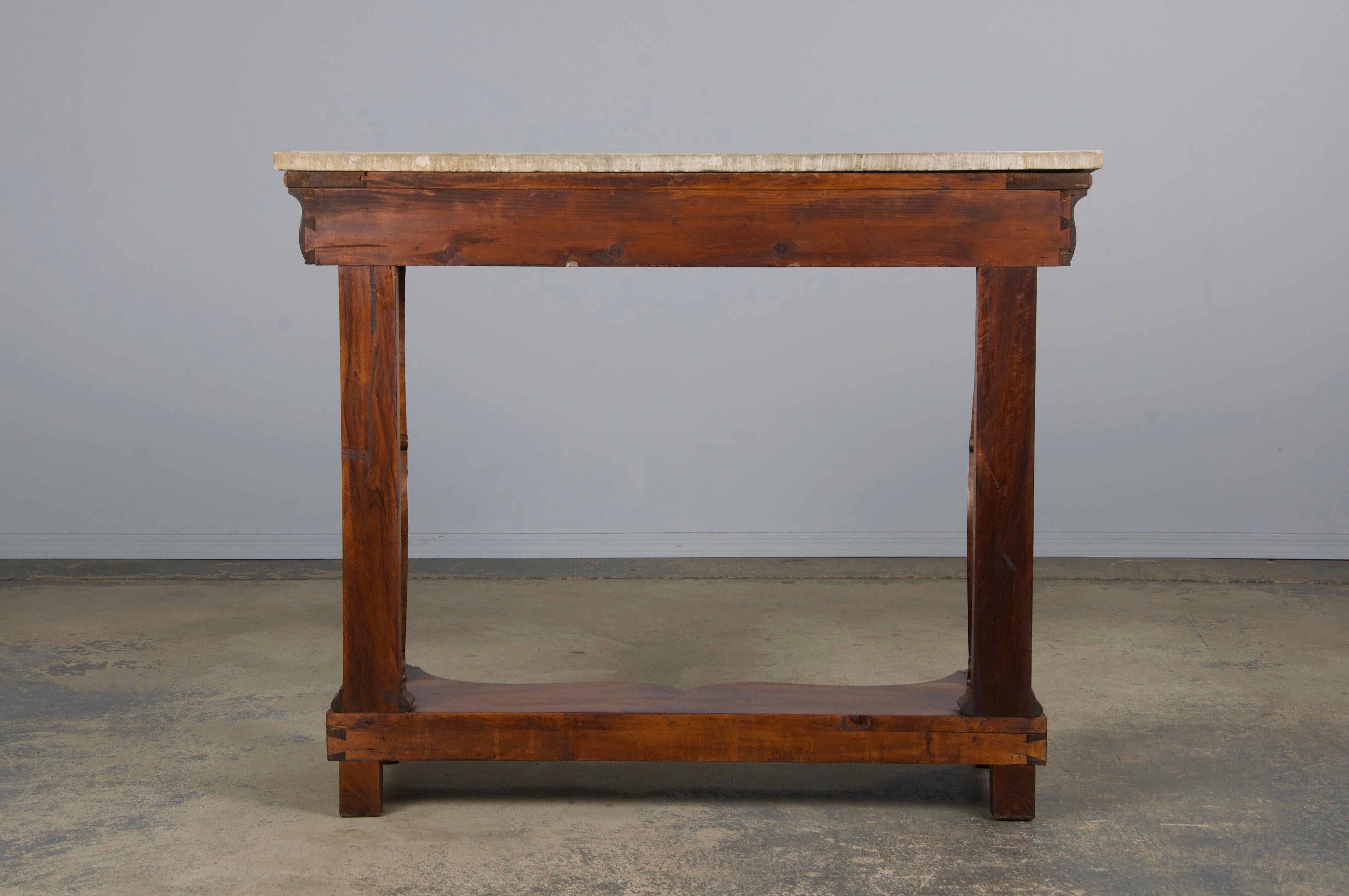 Console in noce stile Impero francese del XIX secolo con marmo di Carrara in vendita 13