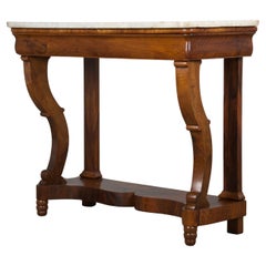 Consola De Nogal Estilo Imperio Francés Siglo XIX Con Mármol De Carrara