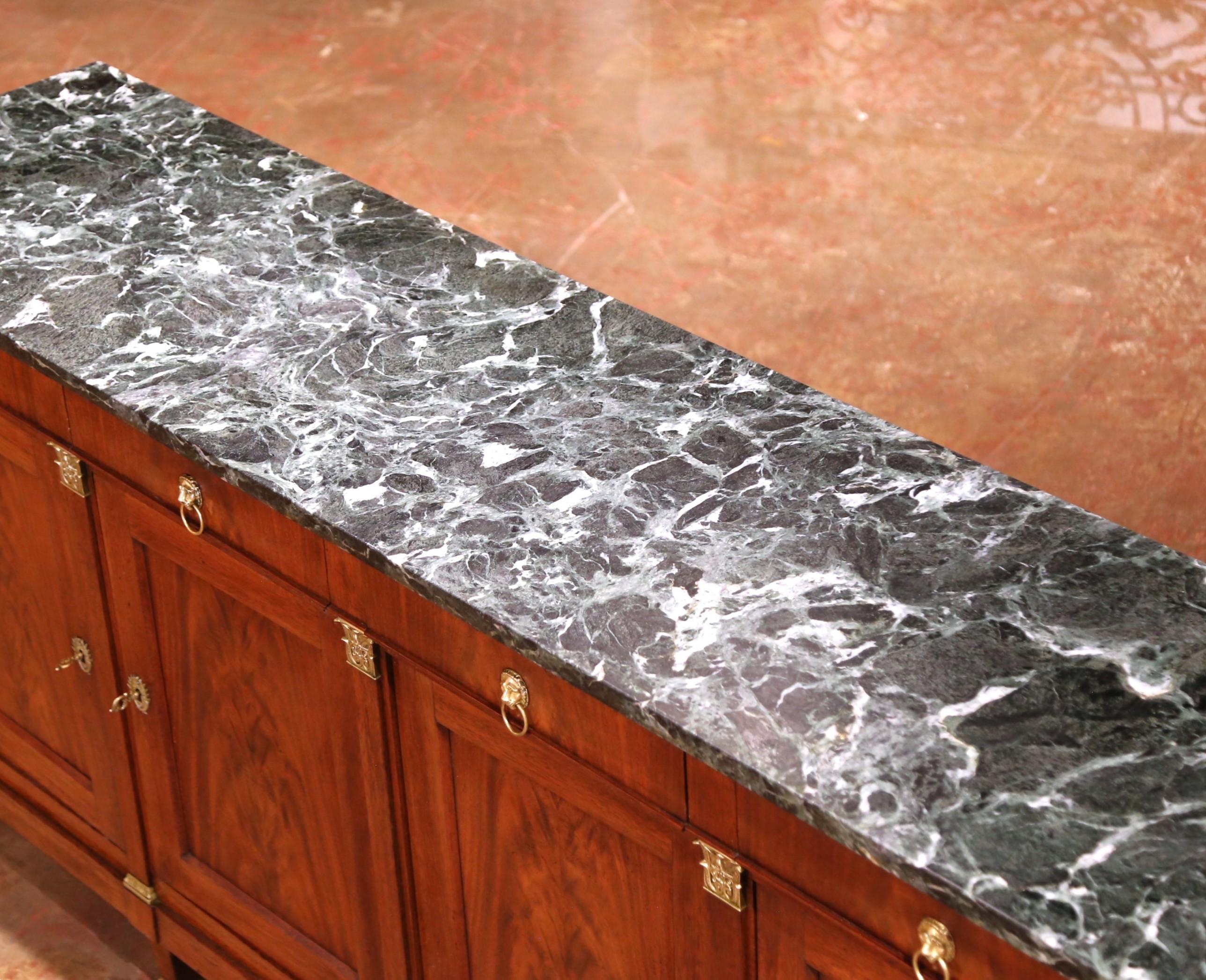 Hand-Carved 19th Century French Empire Style Walnut Four-Door Sideboard with Marble Top For Sale