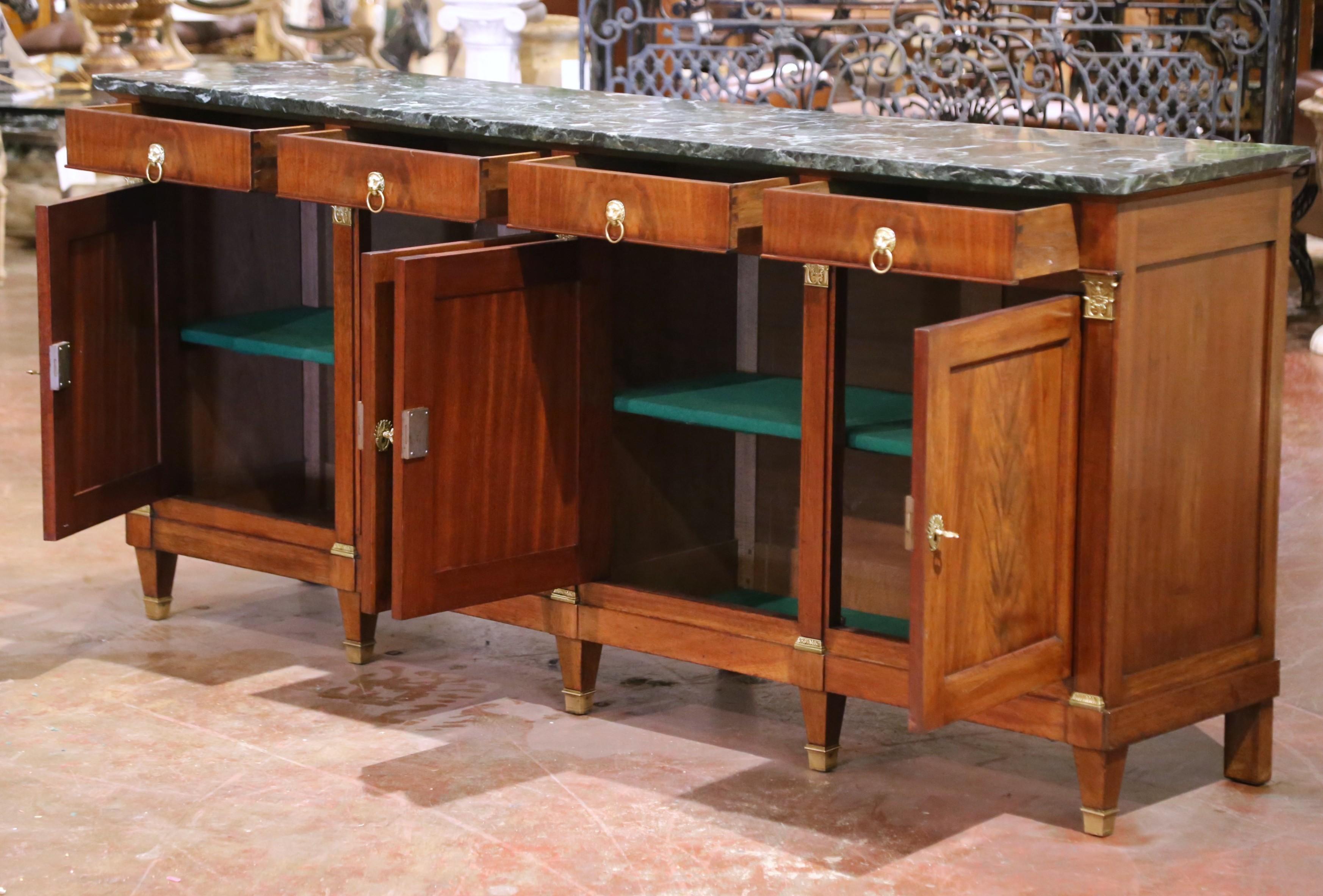19th Century French Empire Style Walnut Four-Door Sideboard with Marble Top In Excellent Condition For Sale In Dallas, TX